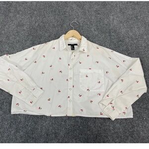 Forever 21   White Button-Up Shirt with Cherry Print